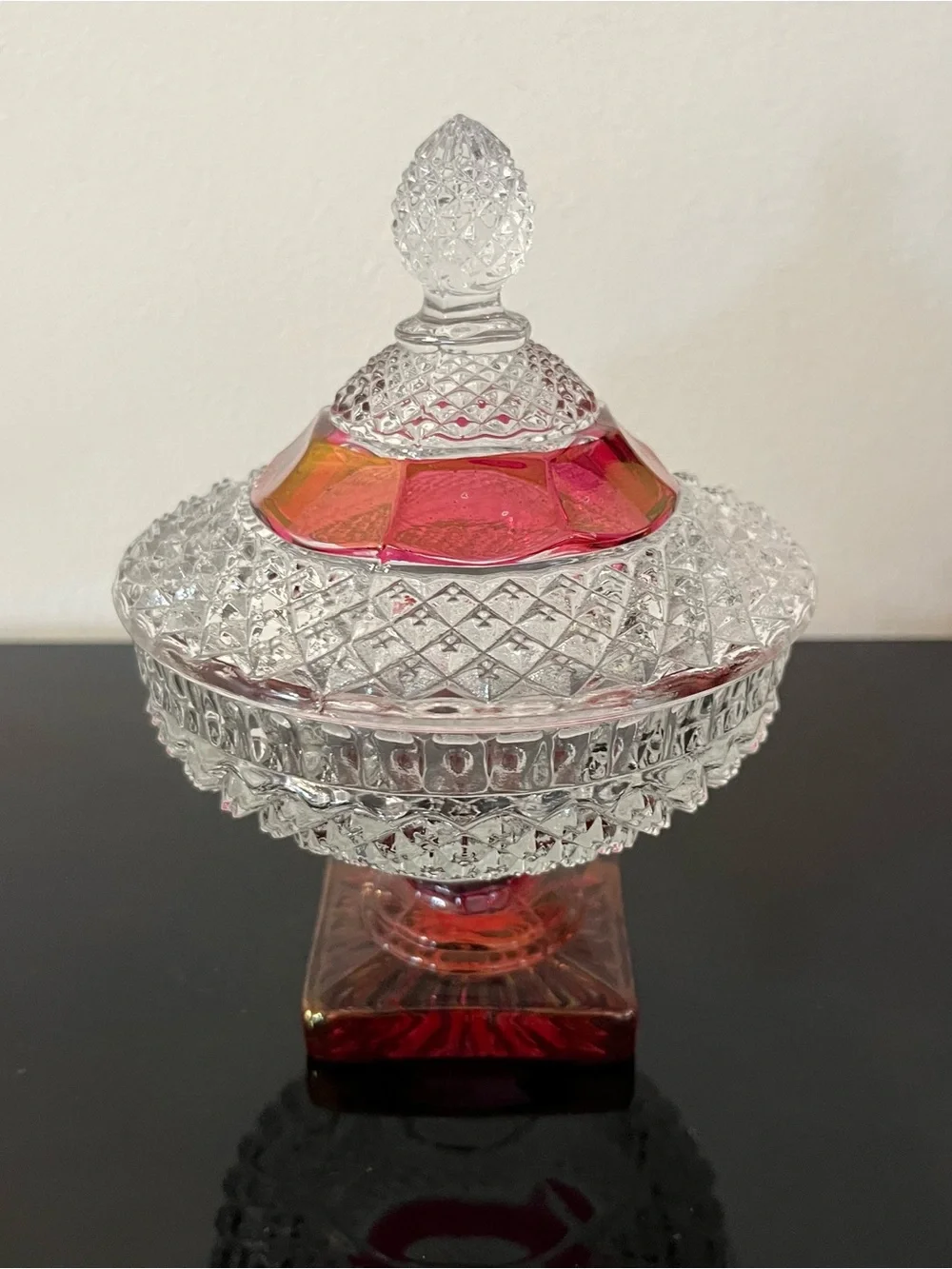 Vintage 1950s Westmoreland Ruby Red Pedestal Glass Candy Dish w/ Lid